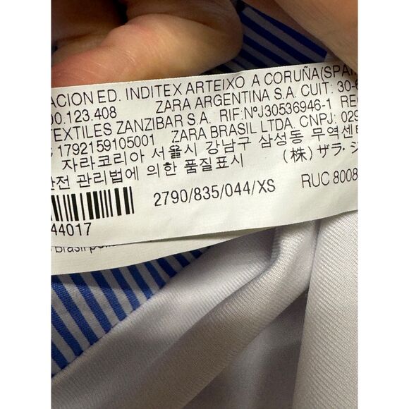 NWOT - ZARA Classic Blue/White Striped Button Up Long Sleeve Bodysuit, Sz XS - Picture 10 of 10